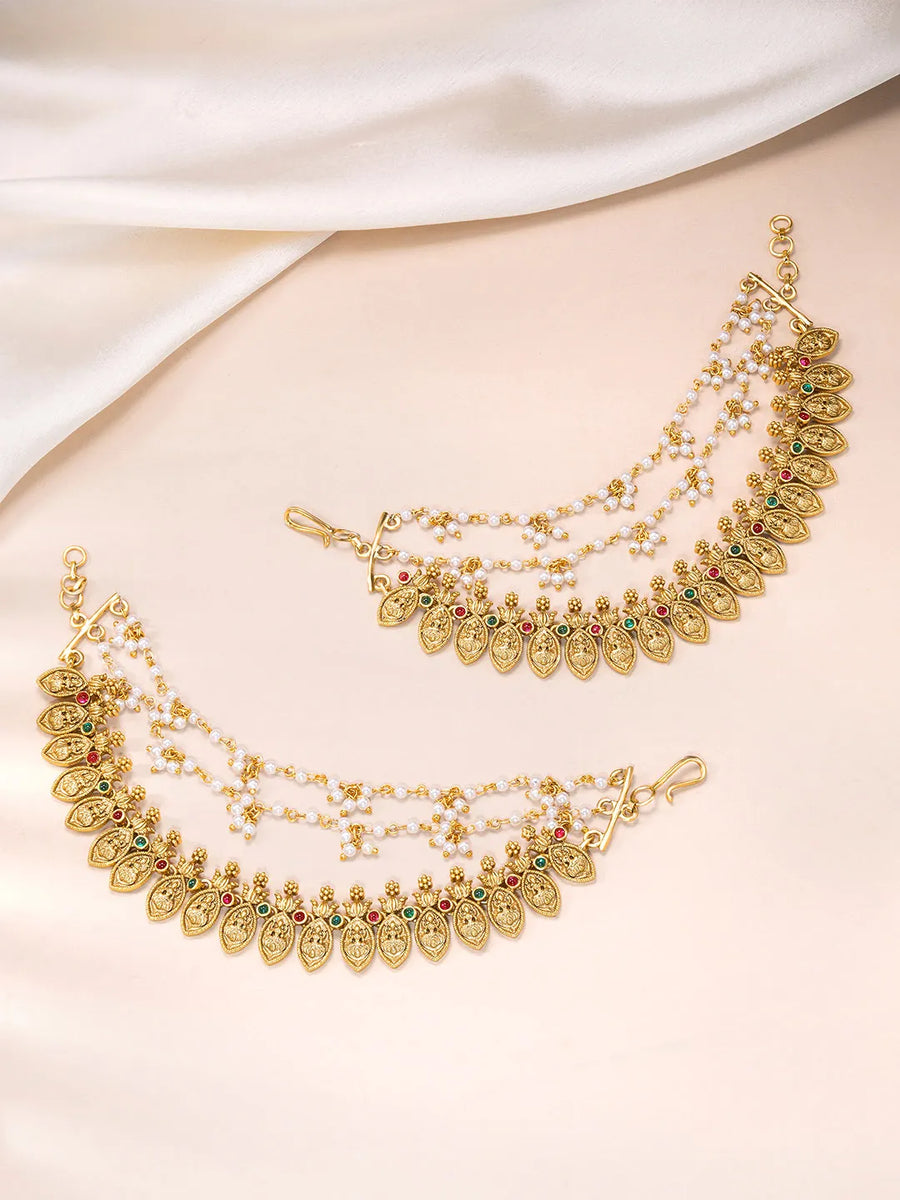 Laxmi Coin Studded Pearl Chain Earrings
