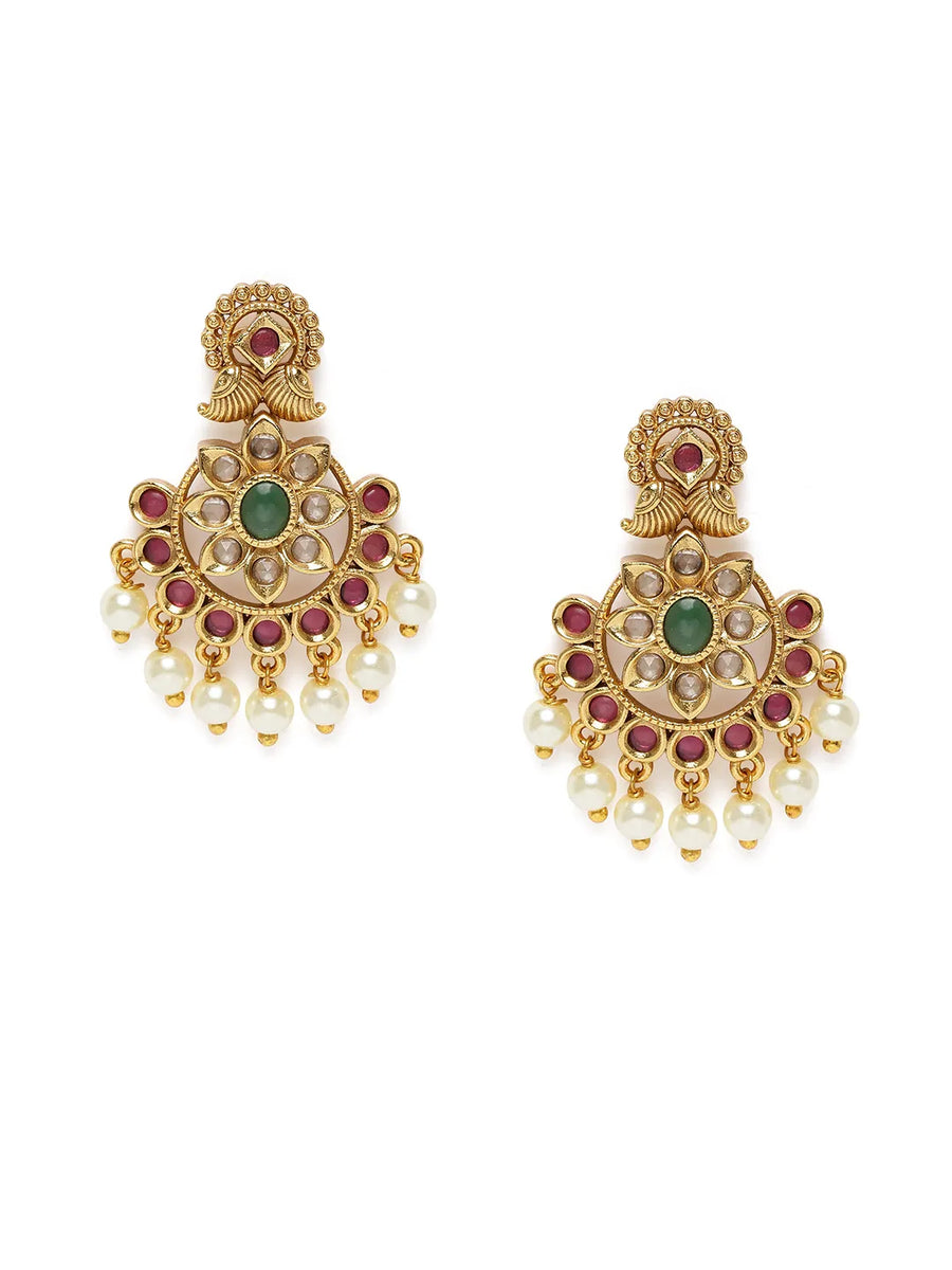 Floral Pearl & Faux Ruby Drop Earrings