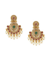 Floral Pearl & Faux Ruby Drop Earrings