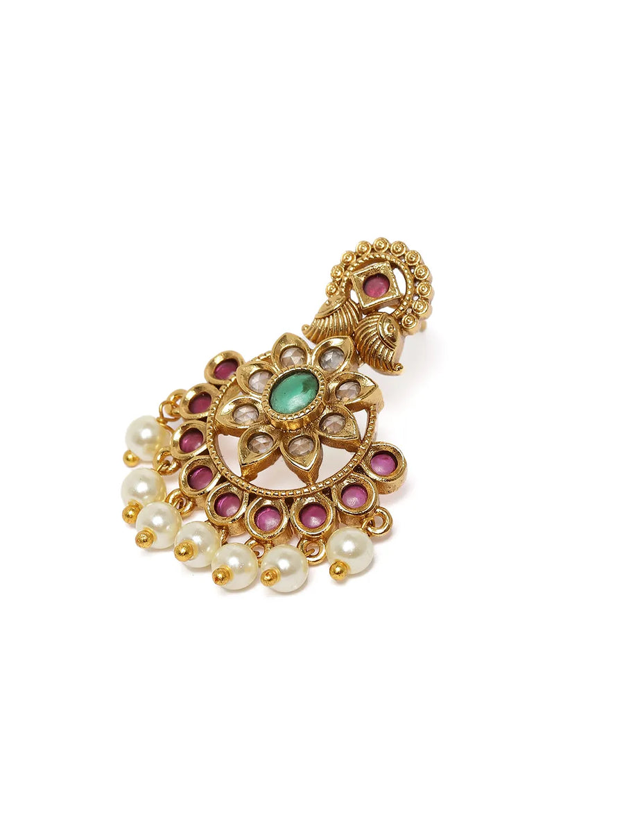 Floral Pearl & Faux Ruby Drop Earrings