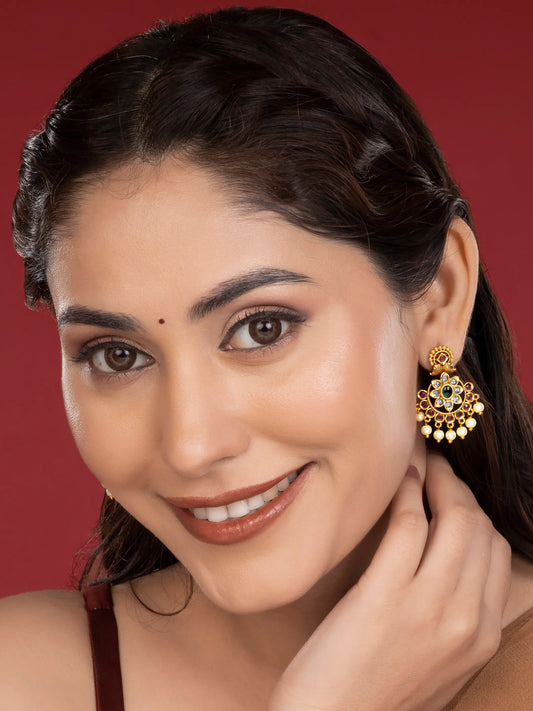 Floral Pearl & Faux Ruby Drop Earrings