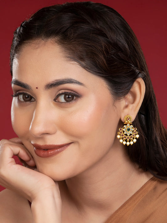 Floral Pearl & Faux Ruby Drop Earrings