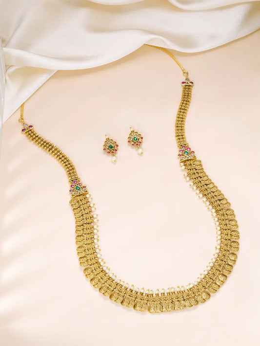 Laxmi Coin & Pearl Accent Necklace Set