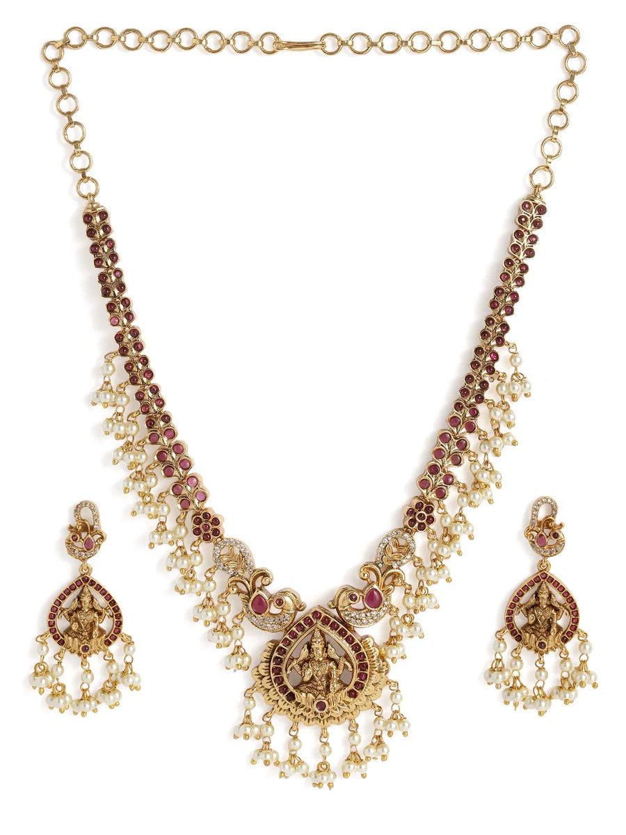 Ethnic Lakshmi Motif Pearl Necklace Set