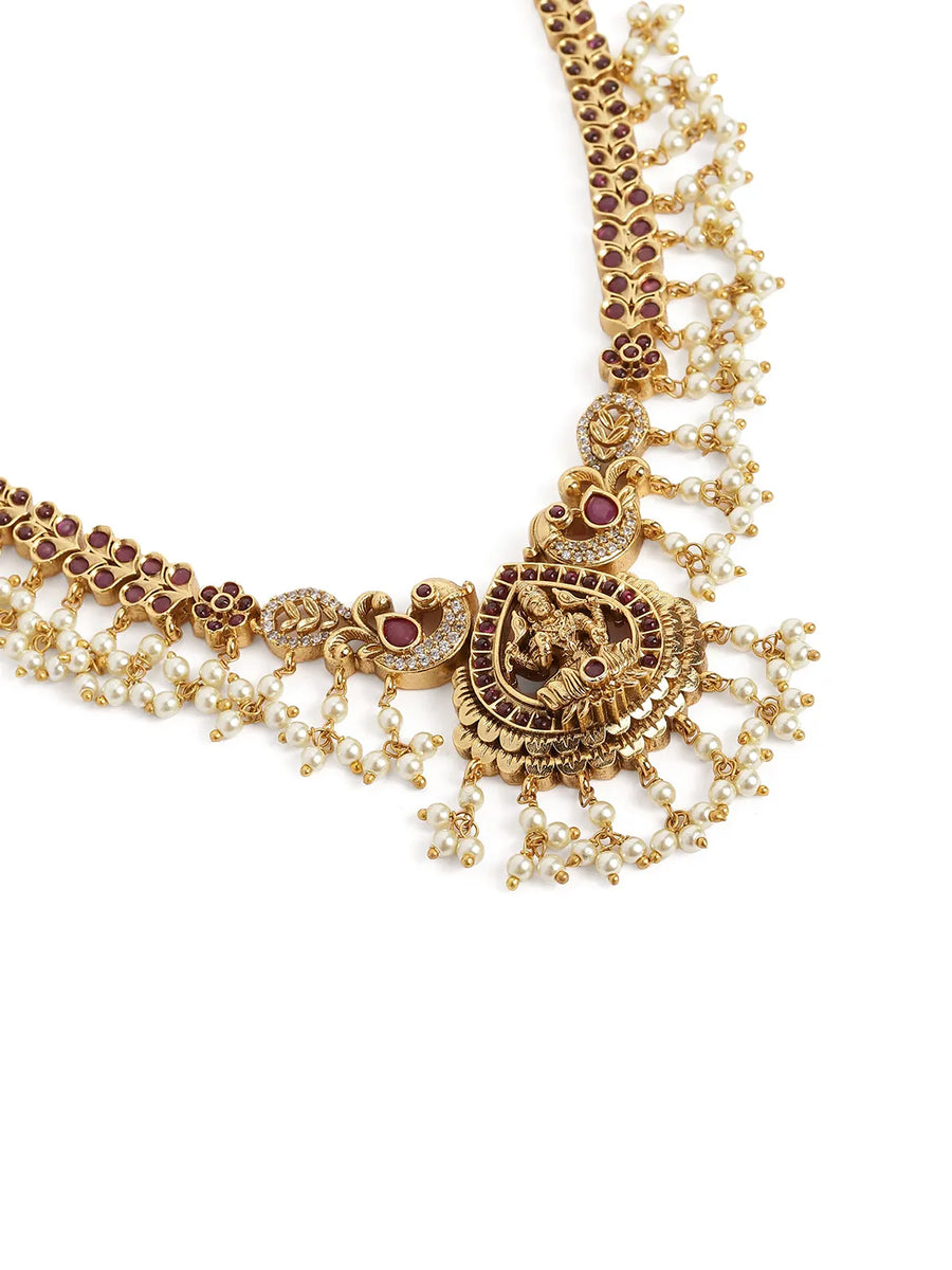 Ethnic Lakshmi Motif Pearl Necklace Set