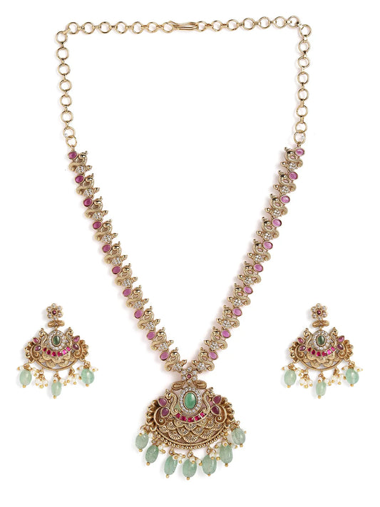 Regal Peacock Ruby Pendant Necklace Set