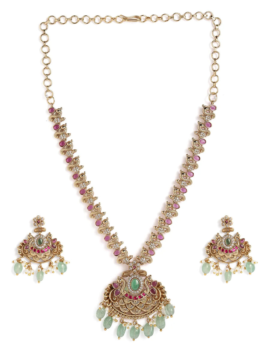 Regal Peacock Ruby Pendant Necklace Set