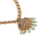 Regal Peacock Ruby Pendant Necklace Set