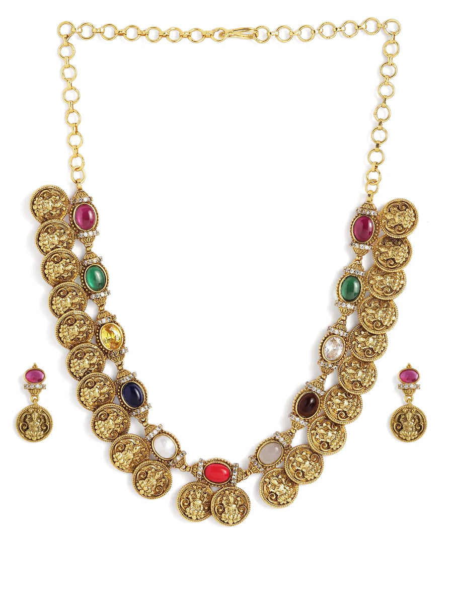 Navratna Laxmi Coin Statement Necklace