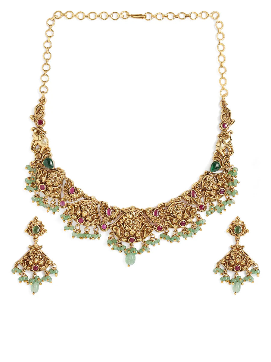 Traditional Ruby Filigree Necklace Set