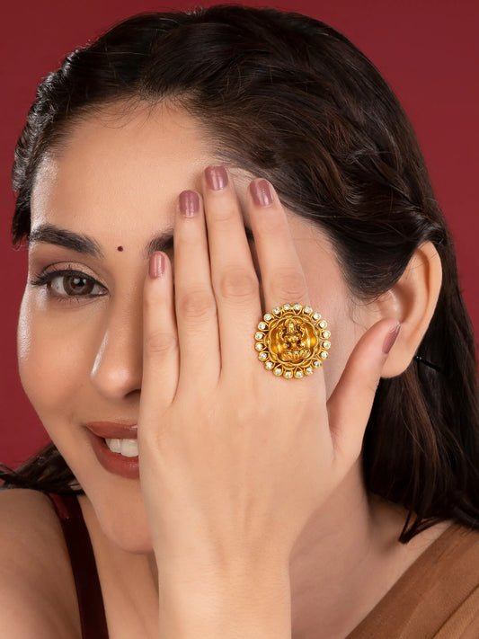 Spiritual Bloom Lakshmi Motif Ring