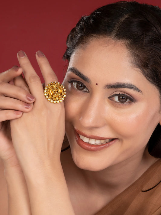 Spiritual Bloom Lakshmi Motif Ring