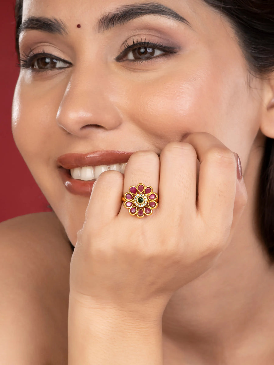 Blooming Royal Ruby Emerald Ring