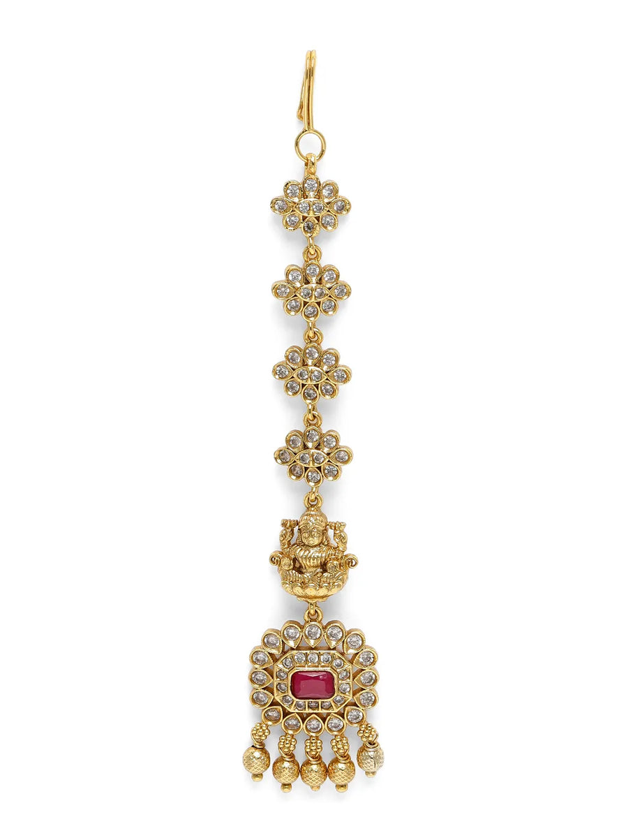Goddess Motif Crystal Stone Maangtikka