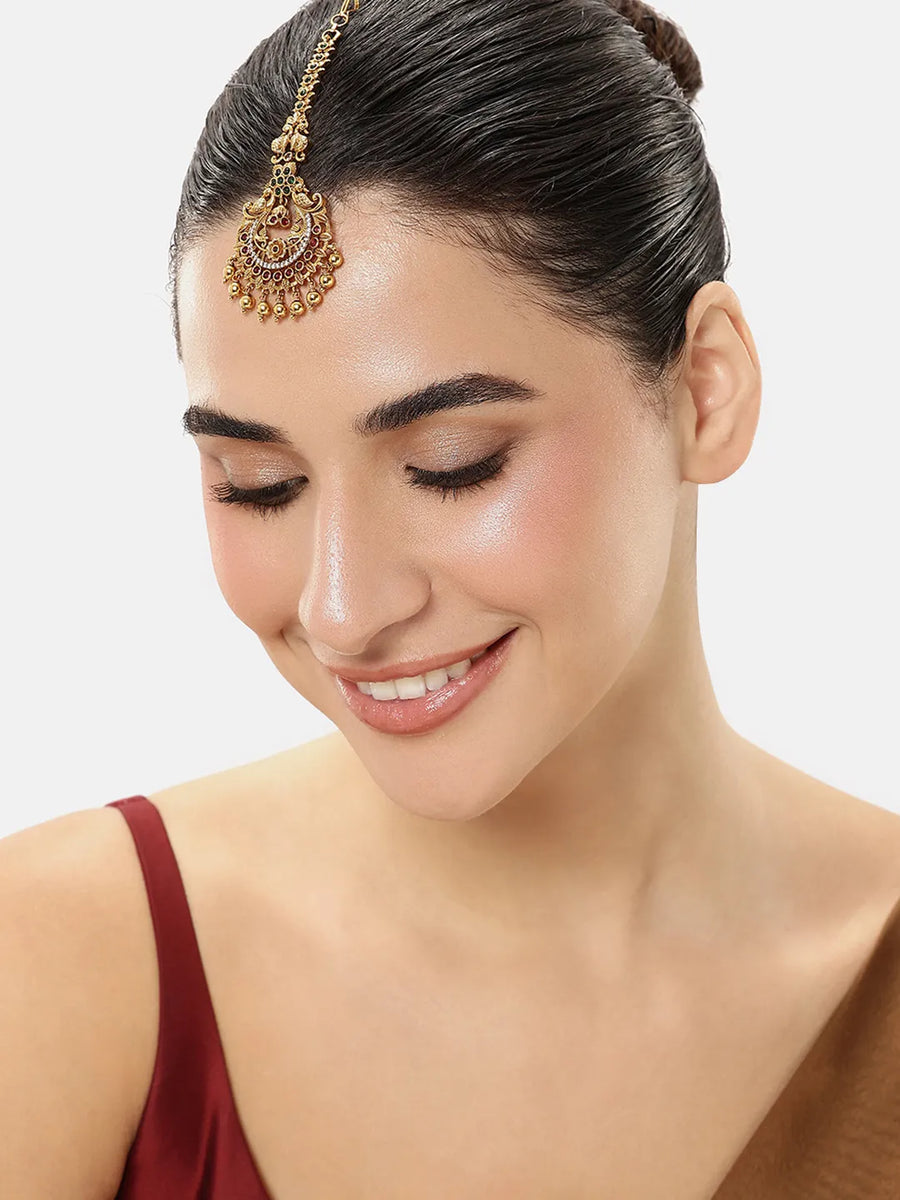 Regal Peacock Motif Sparkle Maangtikka