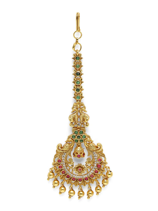 Regal Peacock Motif Sparkle Maangtikka