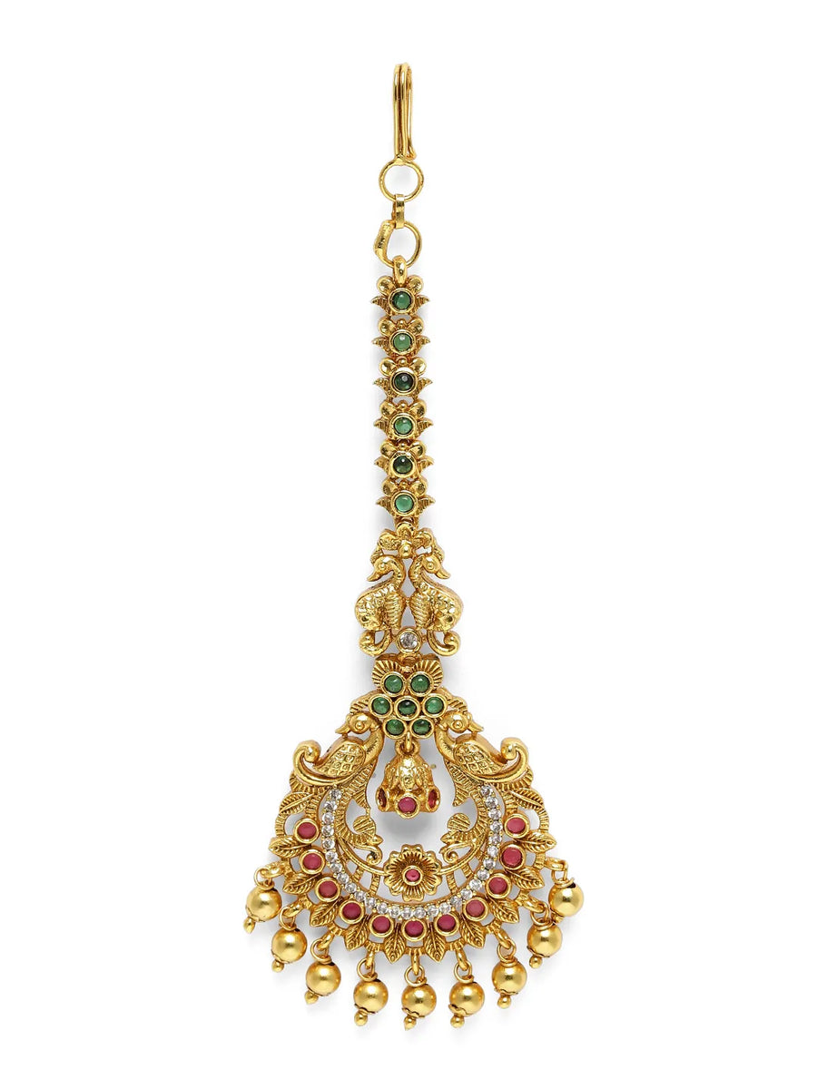 Regal Peacock Motif Sparkle Maangtikka