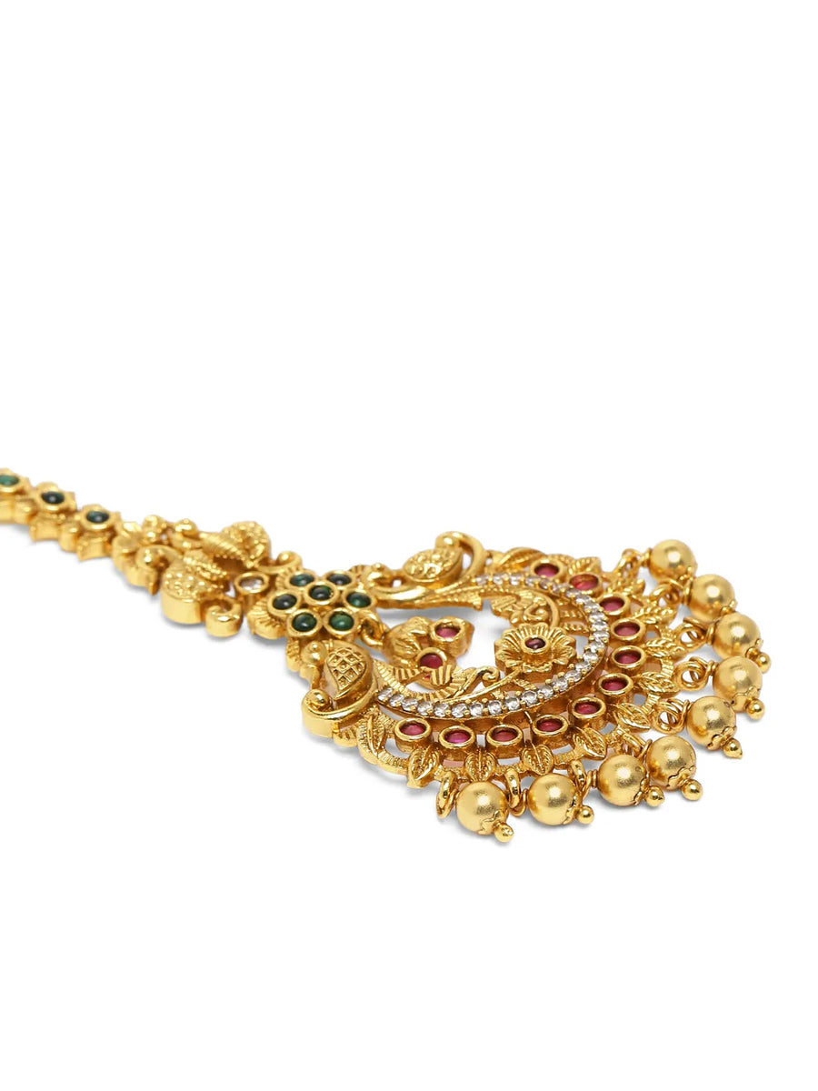 Regal Peacock Motif Sparkle Maangtikka
