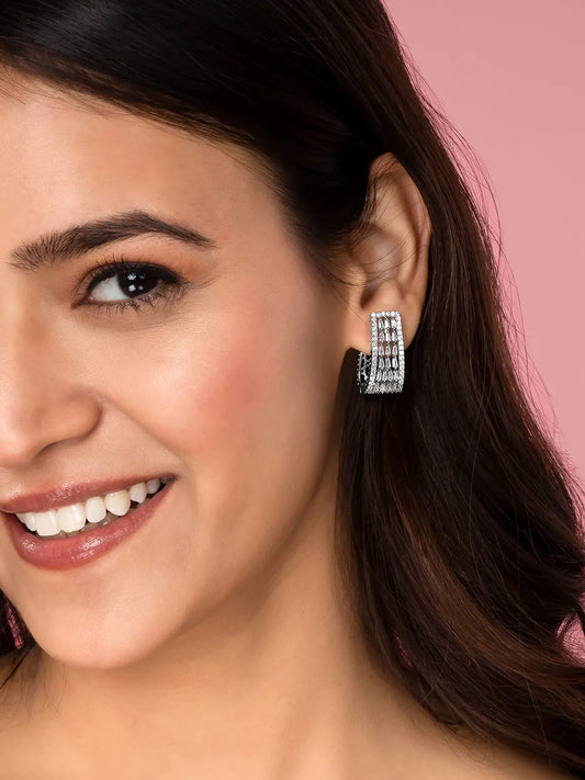 CZ Baguette Stone Hoop Earrings