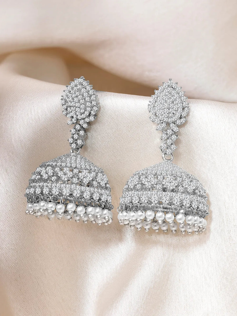 Beaded Jhumka Earrings with CZ Stones