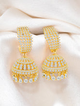Sculpted Sparkle CZ Jhumki Earrings - Gold White