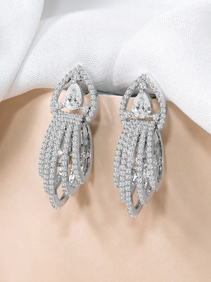 Cubic Zirconia Dazzling Drop Earrings - Silver