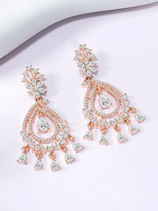 Shiny Cubic Zirconia Dangle Earrings - Rose Gold