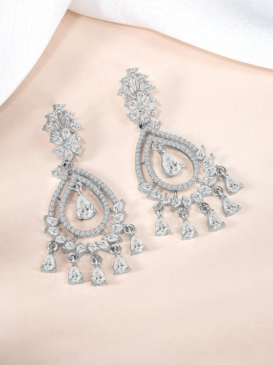 Shiny Cubic Zirconia Dangle Earrings - Silver