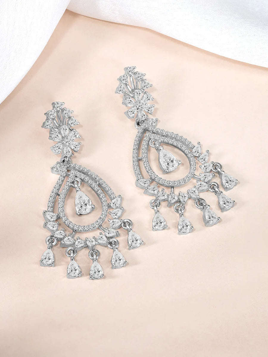 Shiny Cubic Zirconia Dangle Earrings - Silver