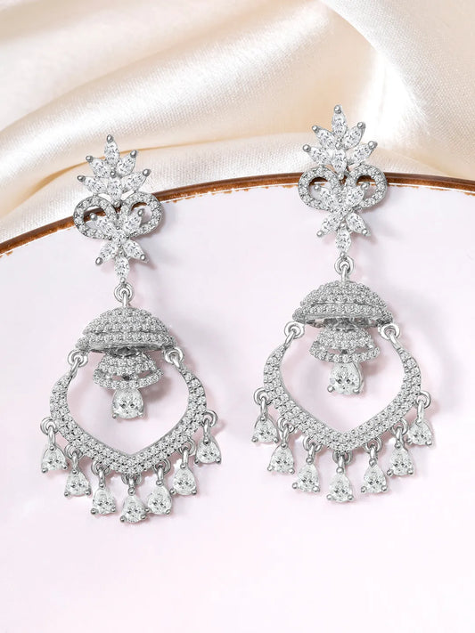 Sparkling CZ Studded Dangle Earrings