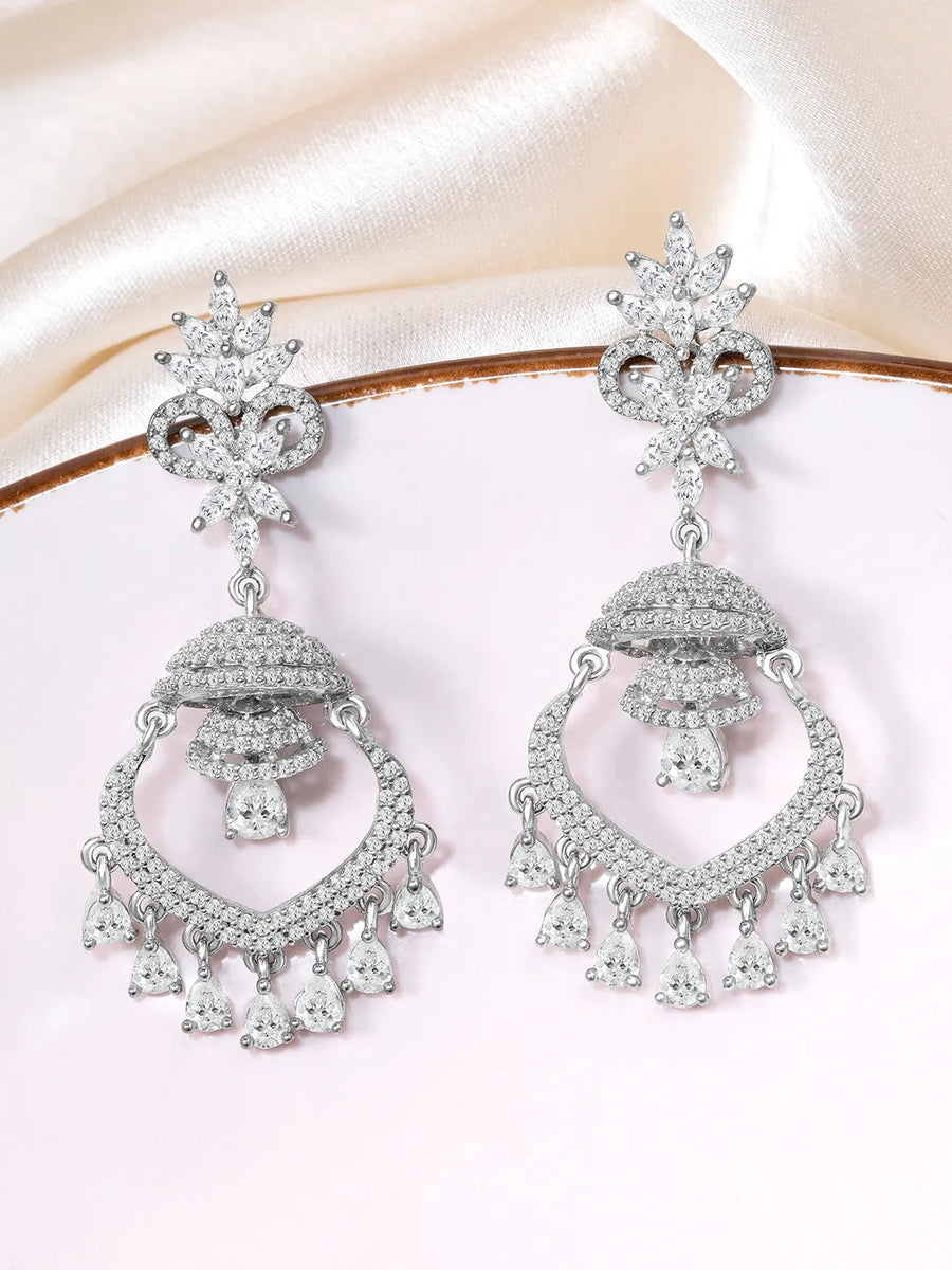 Sparkling CZ Studded Dangle Earrings
