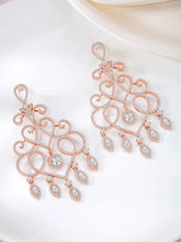 Intricate Filigree CZ Dangle Earrings - Rose Gold