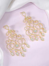 Intricate Filigree CZ Dangle Earrings - Gold