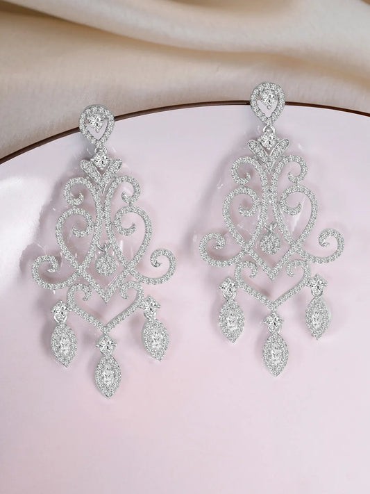 Luxe CZ Studded Filigree Dangle Earrings