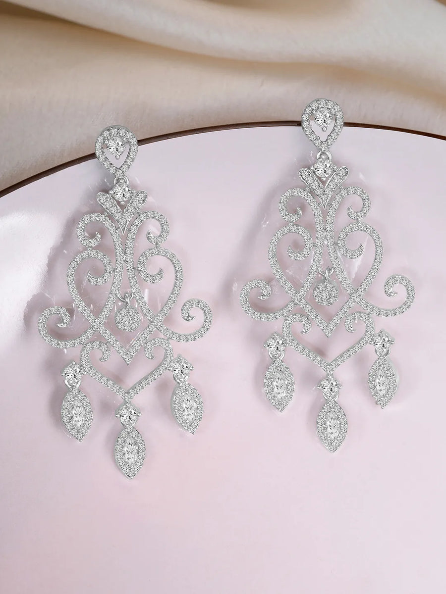 Luxe CZ Studded Filigree Dangle Earrings