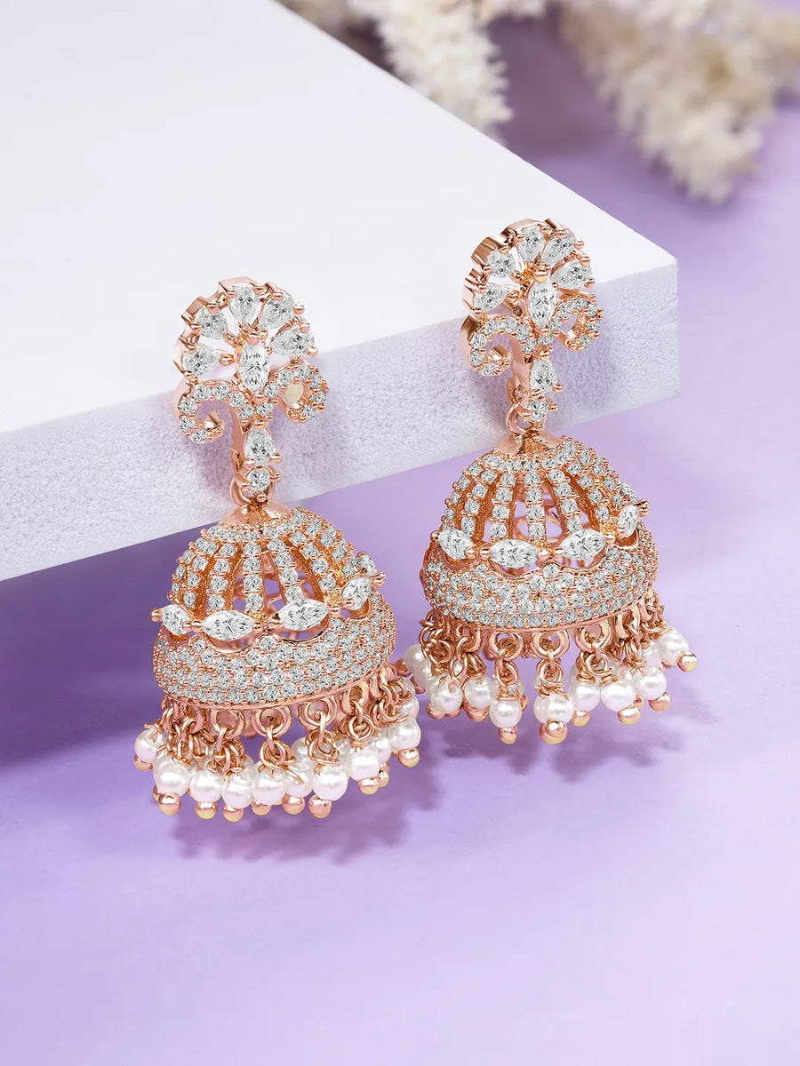 Luxurious CZ & Pearl Jhumka Earrings