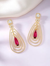 Exquisite CZ & Crystal Drop Earrings - Gold - Rani Pink