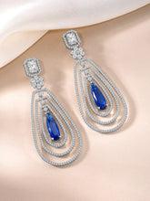 Exquisite CZ & Crystal Drop Earrings - Silver - Blue