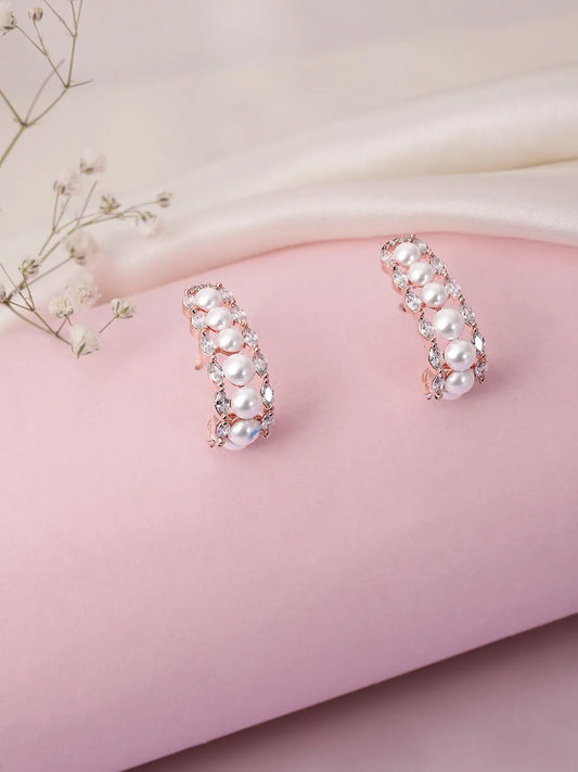 Pearl & Diamond Twisted Hoop Earrings
