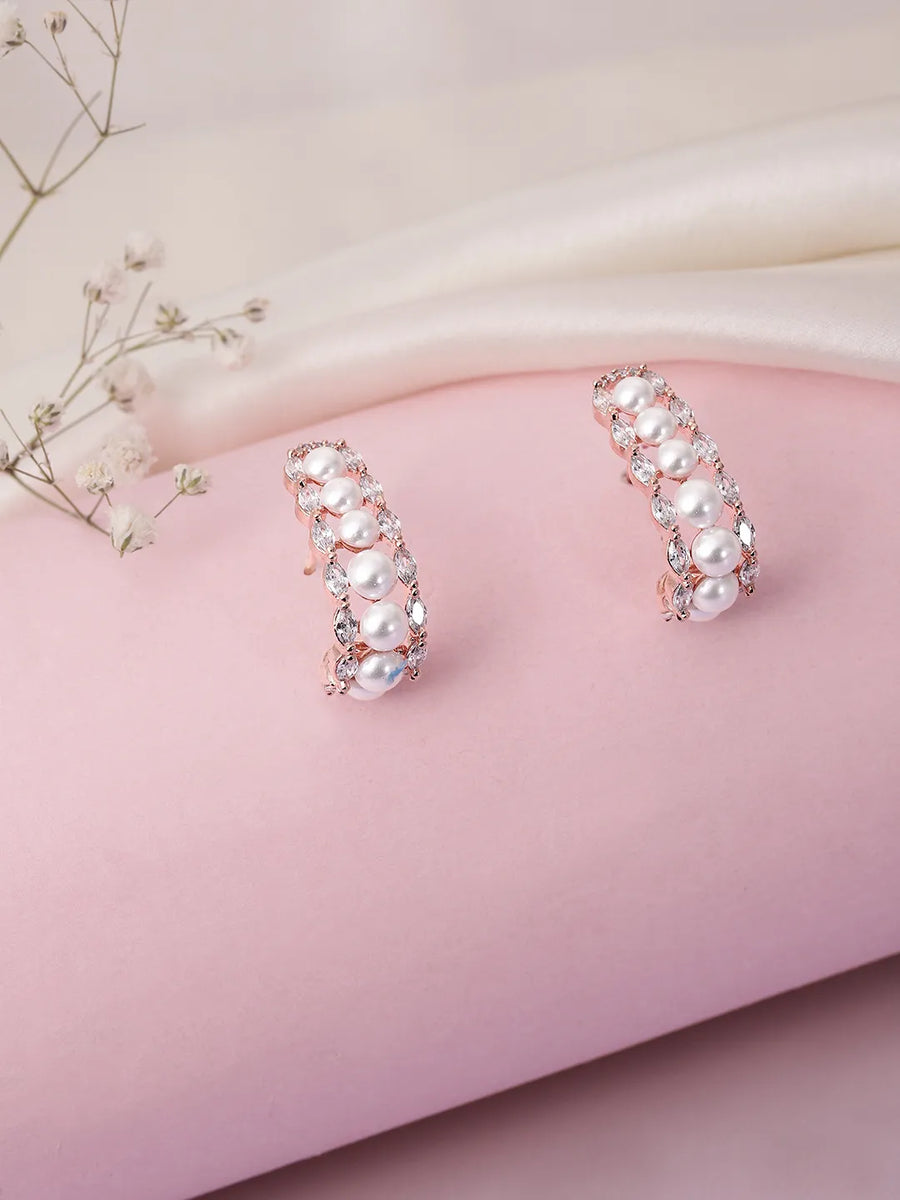 Pearl & Diamond Twisted Hoop Earrings