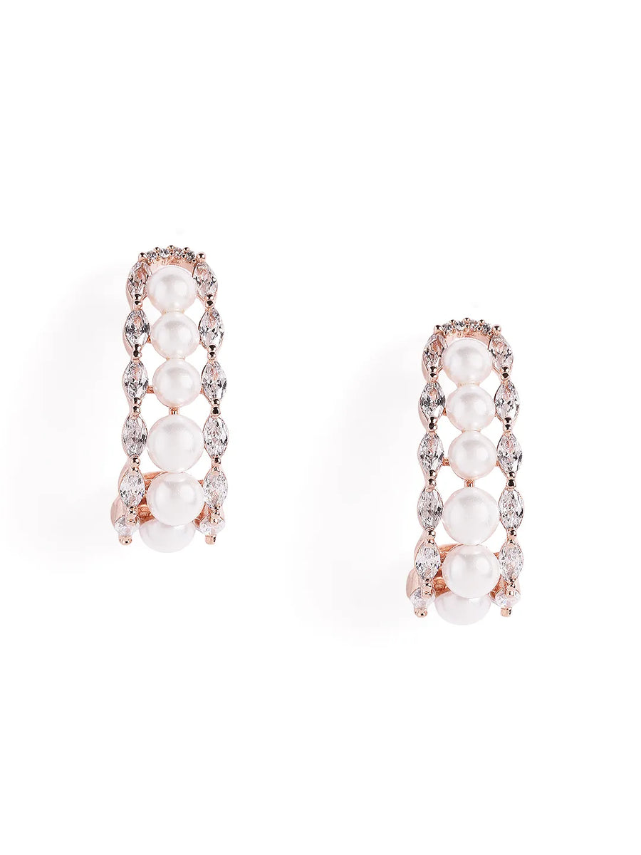 Pearl & Diamond Twisted Hoop Earrings