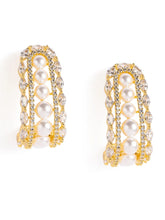 Elegant Pearl-Studded Hoop Earrings - Gold