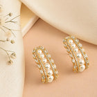 Elegant Pearl-Studded Hoop Earrings - Gold