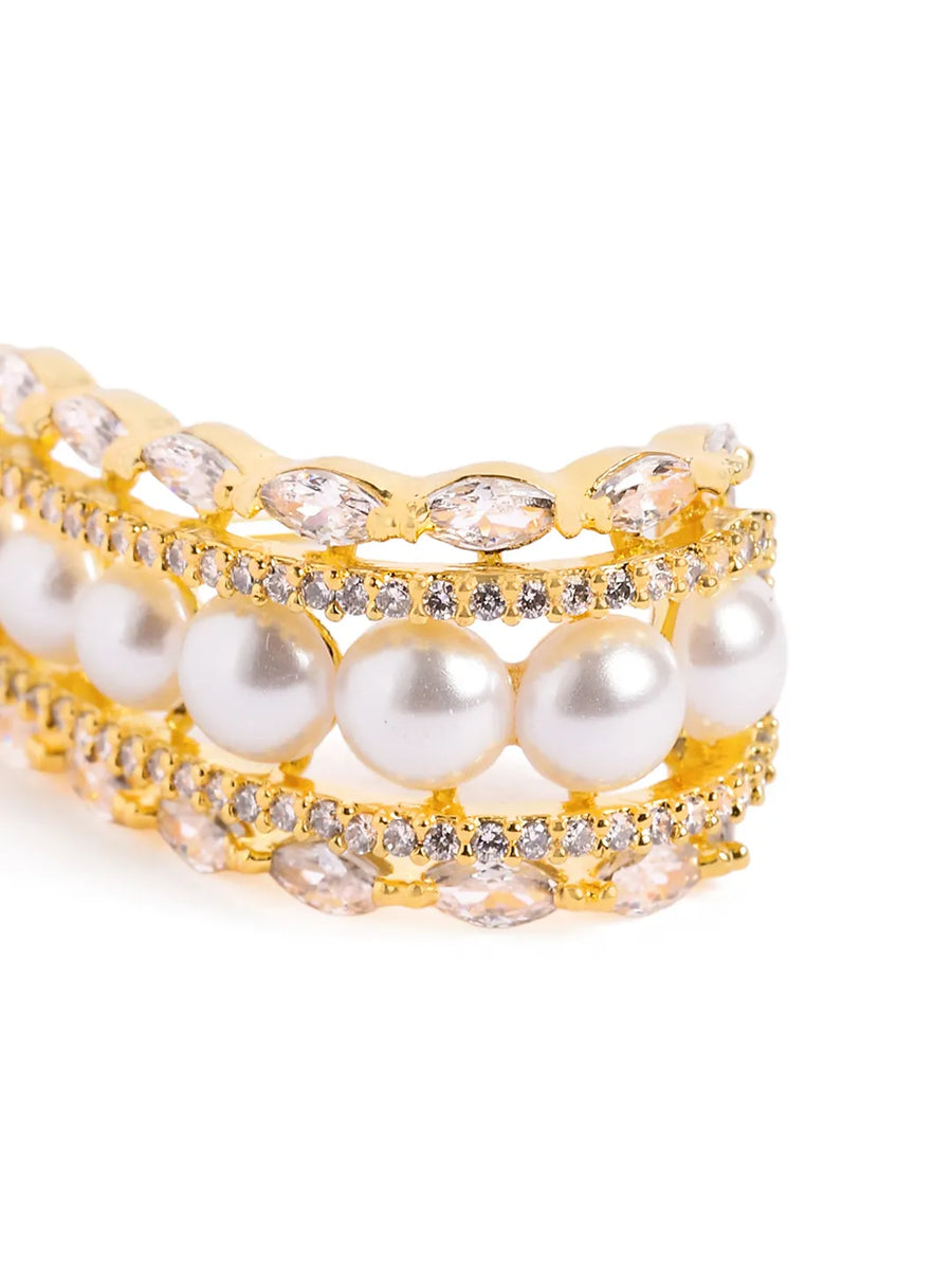 Elegant Pearl-Studded Hoop Earrings - Gold