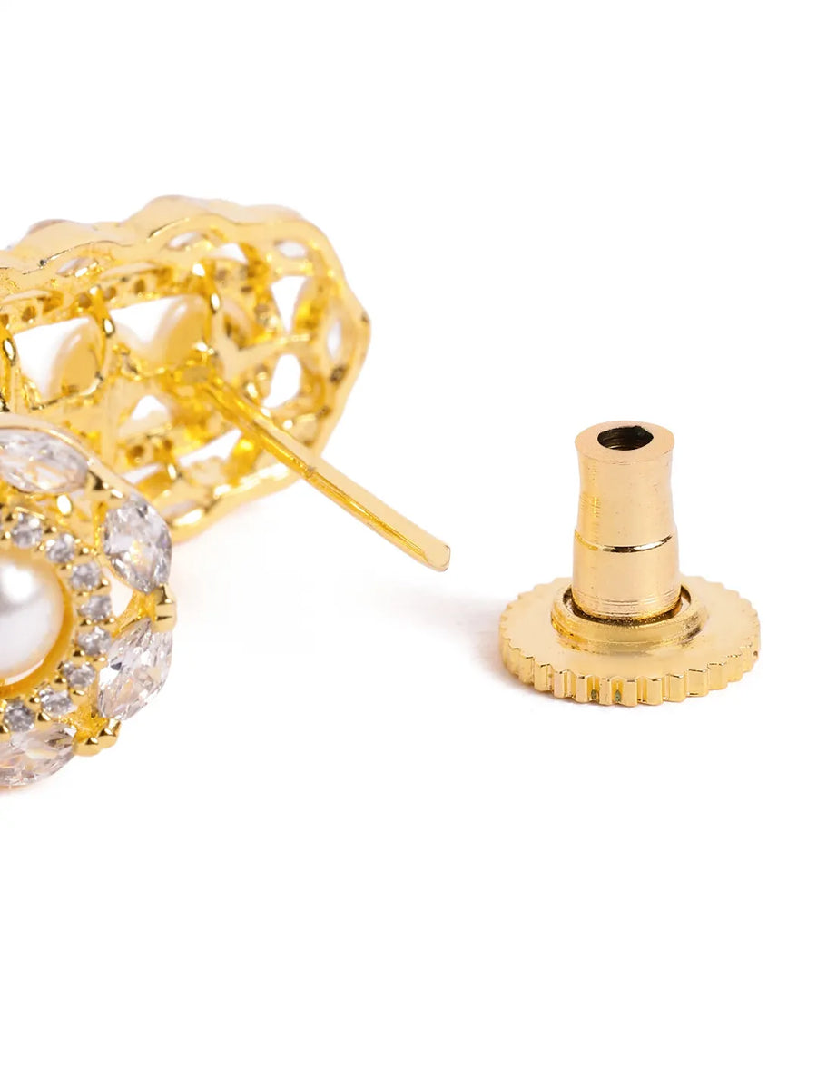 Elegant Pearl-Studded Hoop Earrings - Gold