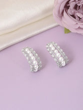 Elegant Pearl-Studded Hoop Earrings - Silver