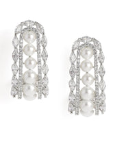 Elegant Pearl-Studded Hoop Earrings - Silver