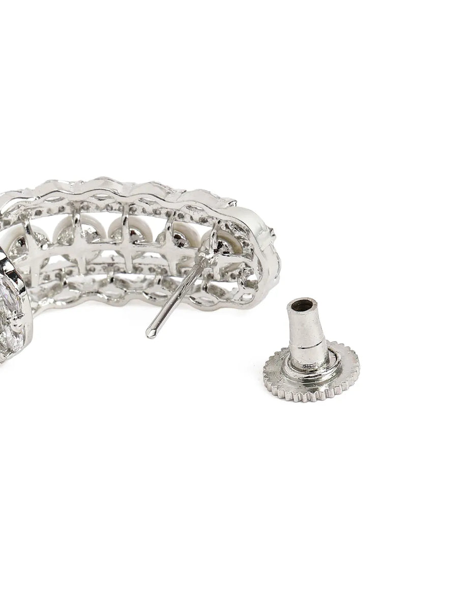 Elegant Pearl-Studded Hoop Earrings - Silver