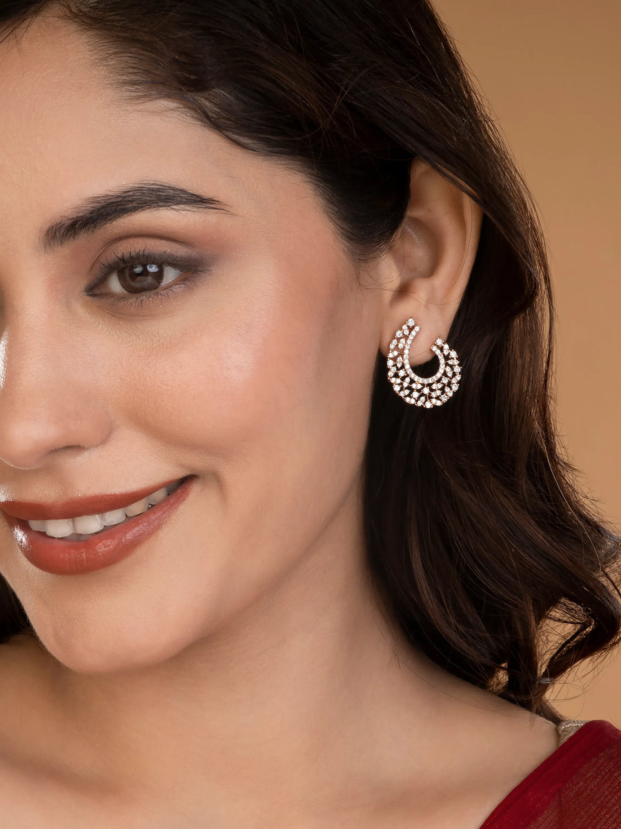 Moonlight CZ Studded Earrings - Rose Gold