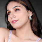 Luxurious Elegance CZ Jhumki Earrings - Silver